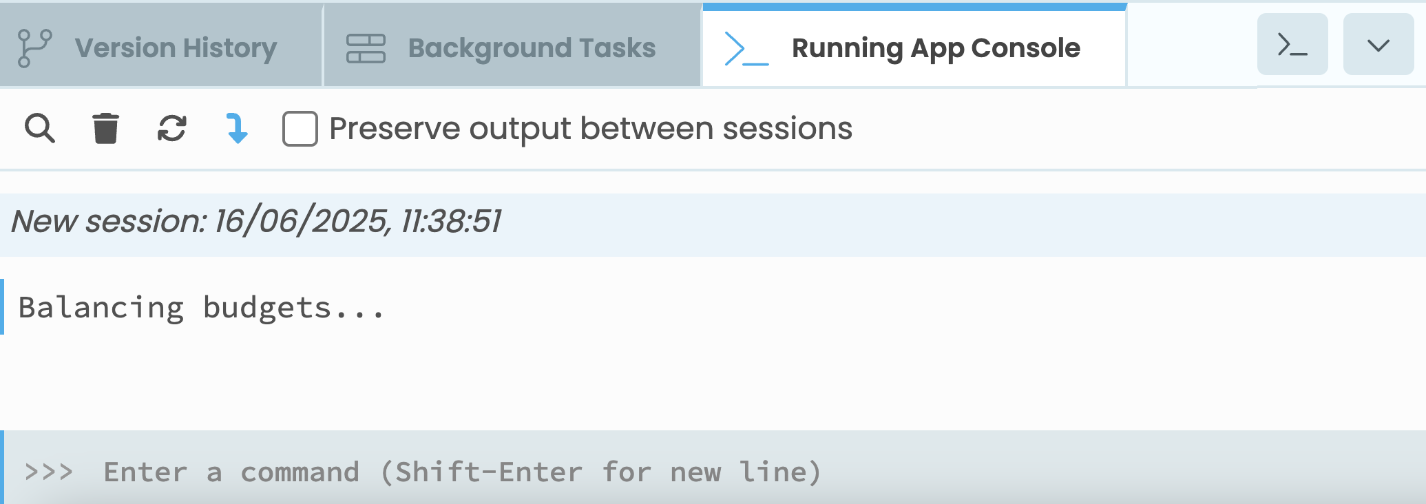 The App Console showing printed output from the client
