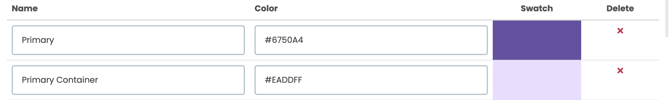 Example of colours in Anvil’s M3 colour scheme