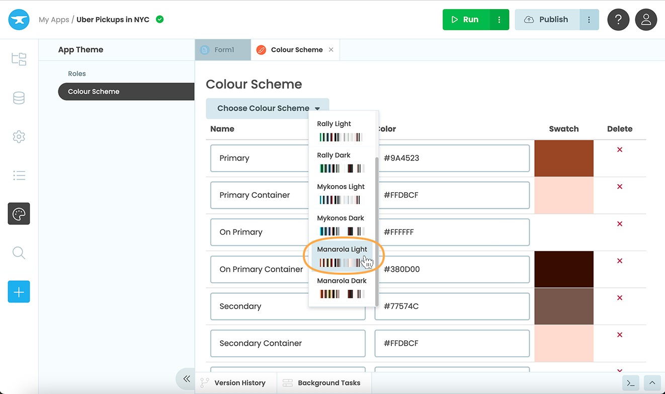 Changing the app’s colour scheme.
